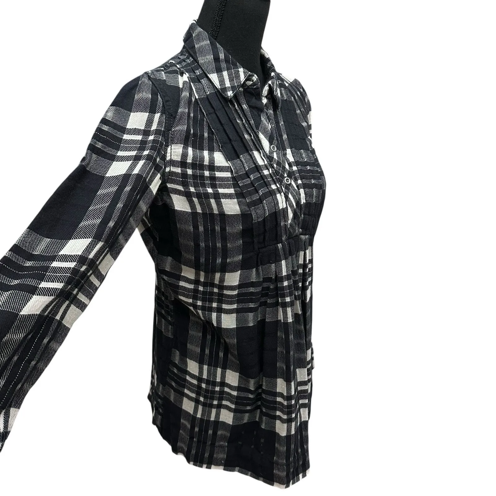 Free People Baby‎ Blues Plaid Tunic Top Women's Size XS Babydoll Black White - Image 7