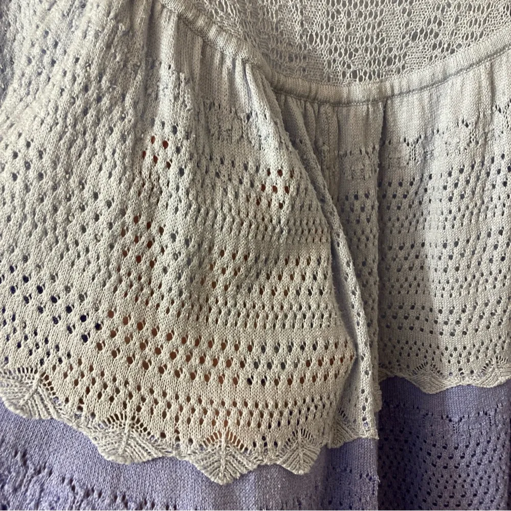 Roman’s Plus Size Purple Crochet Open Knit Tiered Babydoll Coverup Mini Dress - Image 6