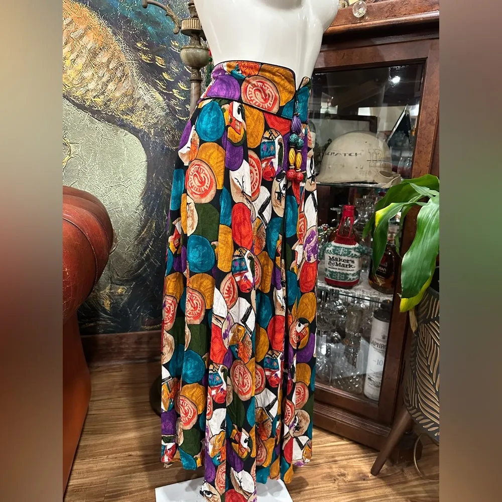 EUC PLATINUM by Dorothy Schoelen Vibrant Red and Orange high waist Maxi Skirt. Size 8 - Image 4