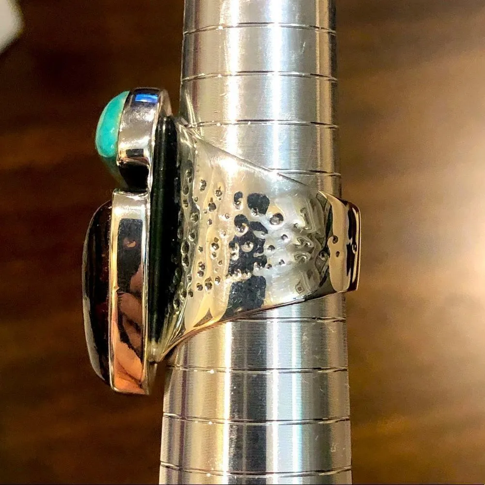 JAY KING Desert Rose Trading Company Turquoise Amber Sterling Silver Ring 8-3/4 - Image 5