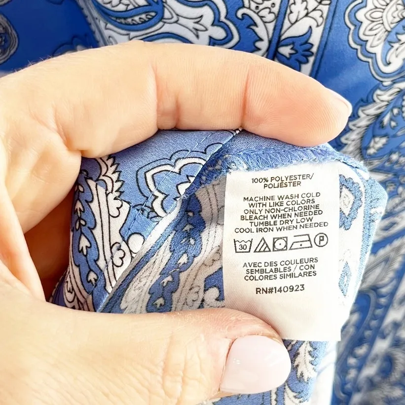 Loft Square Neck Bandana Print Slip Midi Satin Dress Blue 8 - Image 8