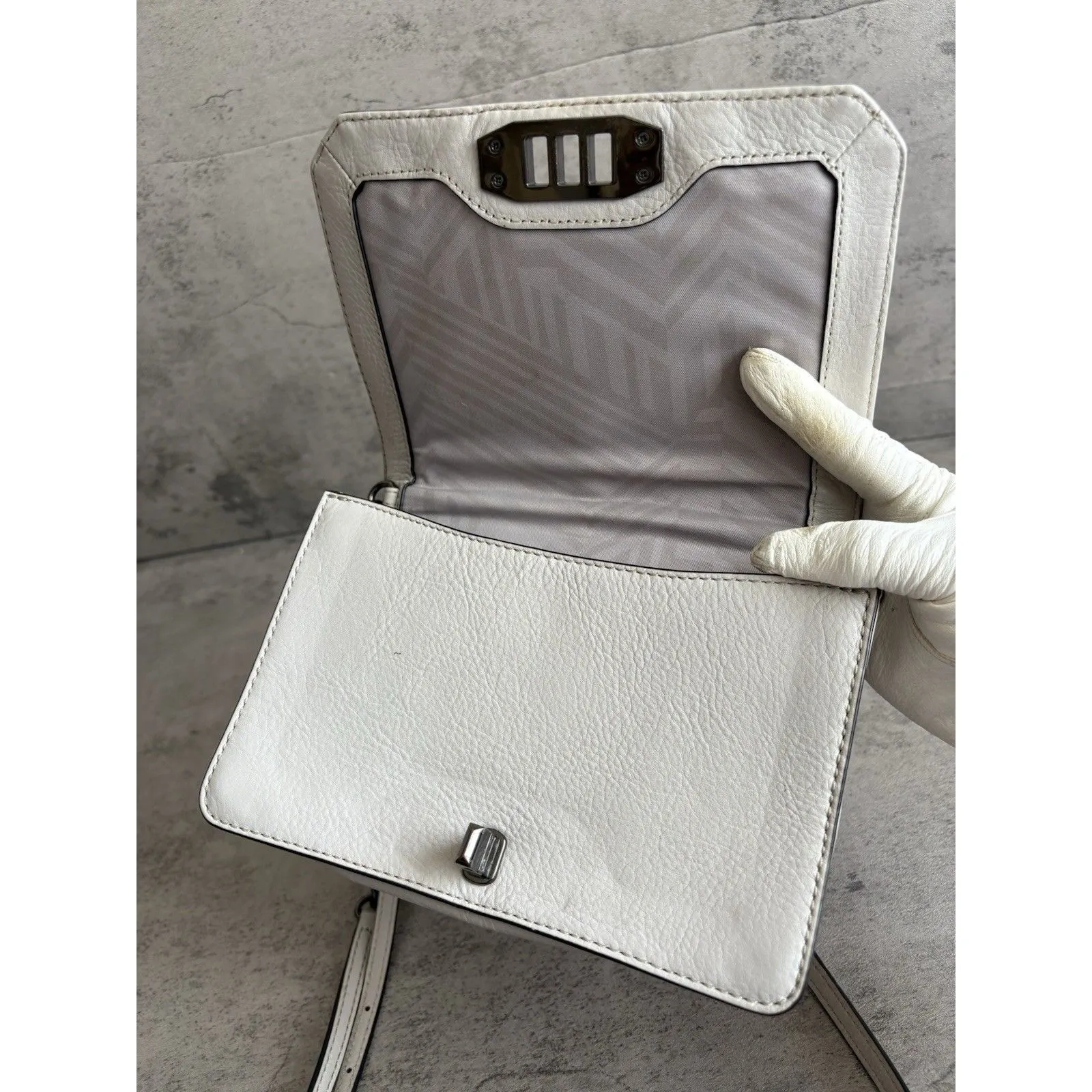 Rebecca Minkoff Love Gray Quilted Chevron Genuine Leather Crossbody Purse Bag - Image 4