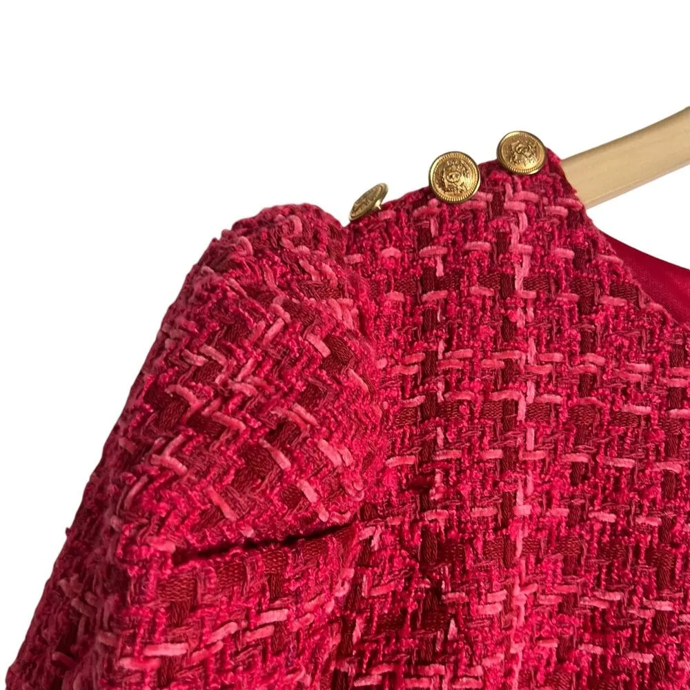 Flying Tomato Pink Red Tweed Puff Long Sleeve Sheath Mini Dress Size Medium - Image 5