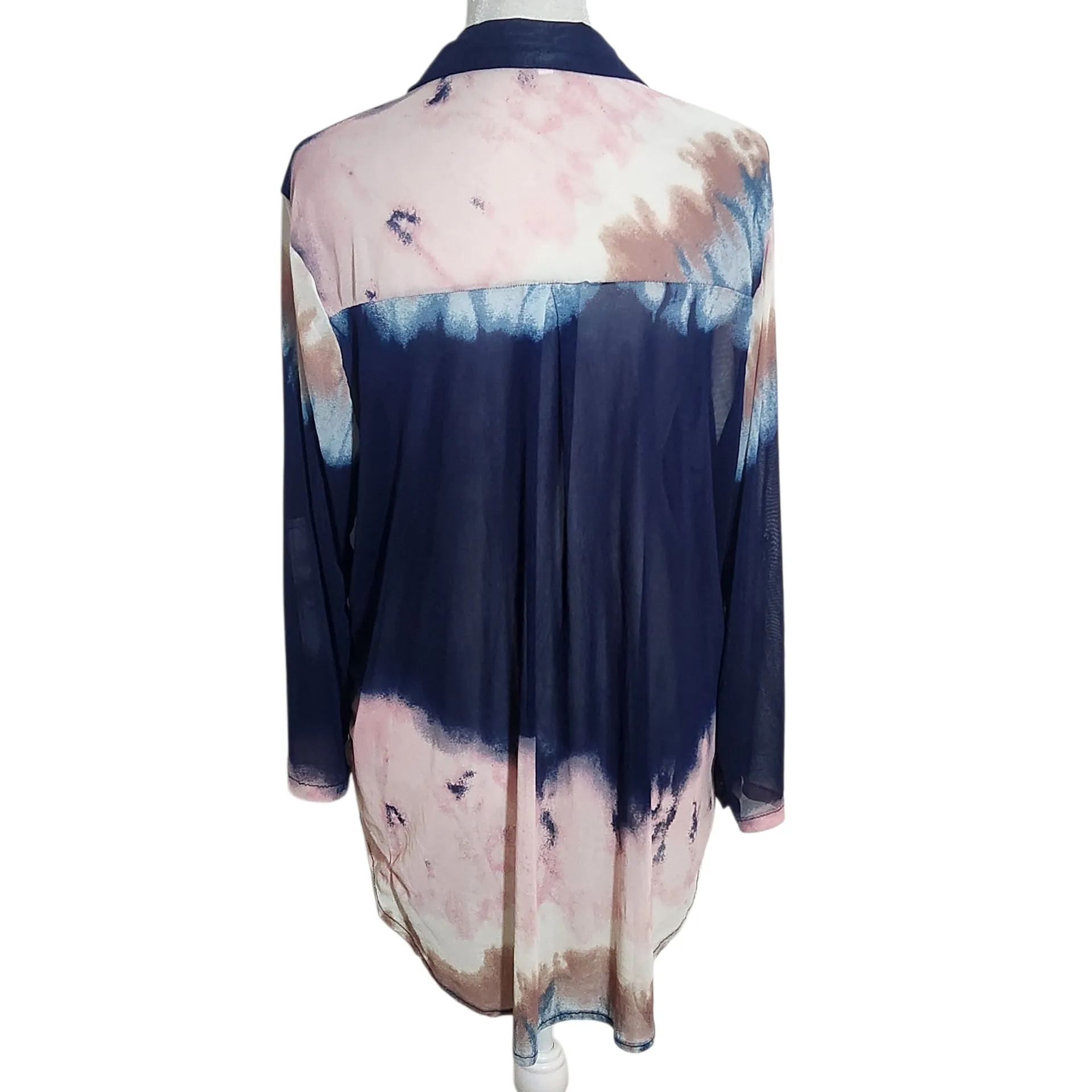 Eden & Olivia Multicolor Sheer Button-Up Tunic Blouse Size XL - Image 2