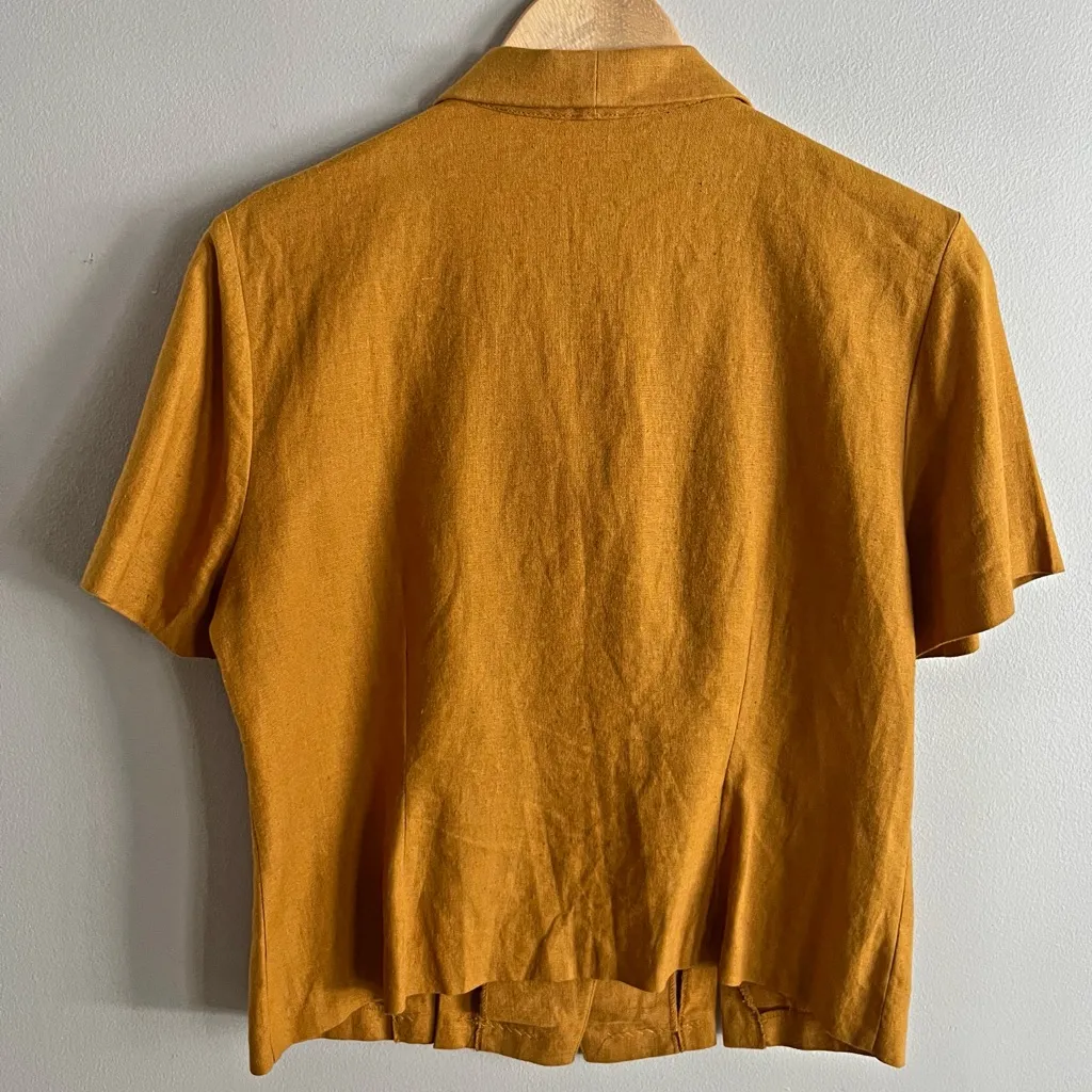 Vintage R&K Linen Mustard Blazer Top Button Front Retro Short Sleeve Size M - Image 7