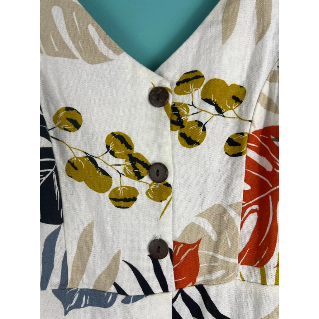 Monteau Los Angeles Women's XS Linen Blend Tropical Button Front Midi Dress - Image 2