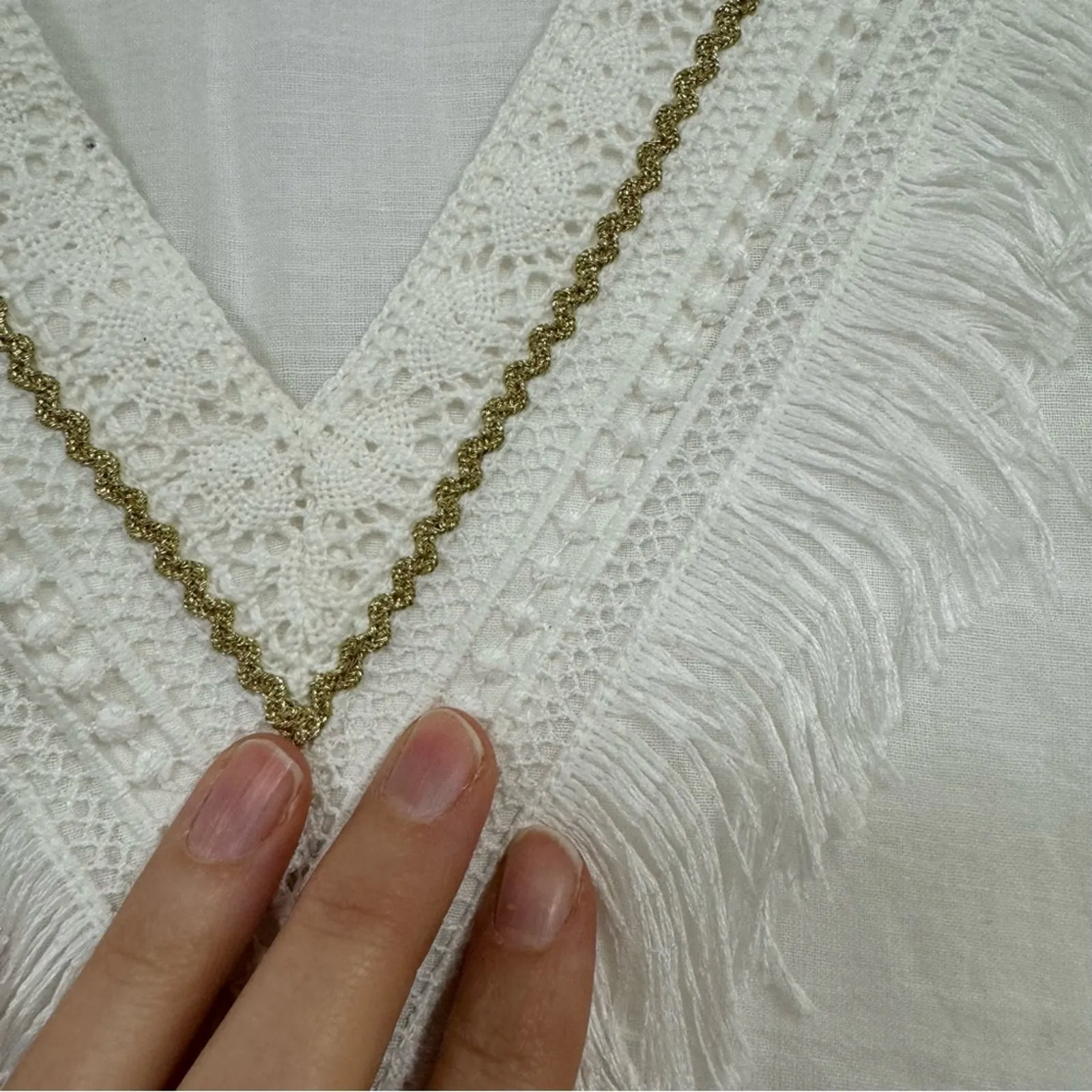 Verandah White Cotton Boho Swimsuit Coverup Womens OS Beachy Embroidered Dress Size M - Image 4