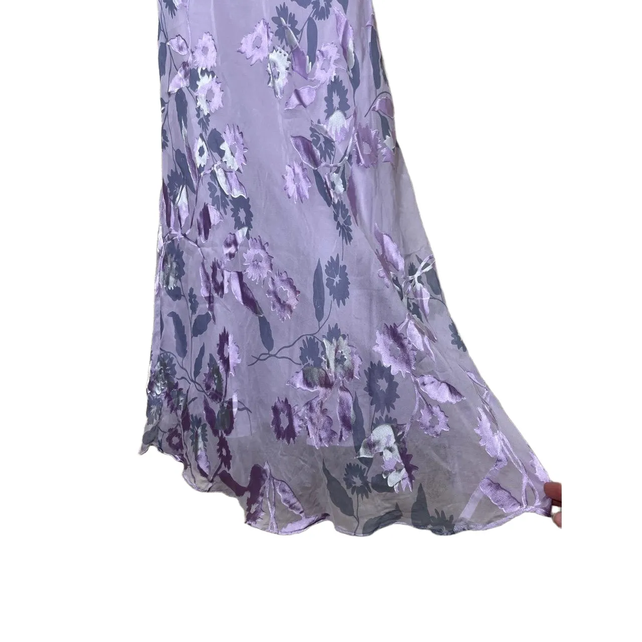 Petite Sophisticate Purple Vintage Silk Floral Print Sleeveless‎ VNeck Dress 2 - Image 3