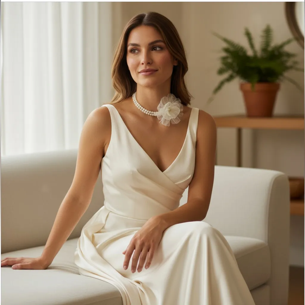 Elegant Cream sheer lace flower on pearl choker. New White Size undefined - Image 3