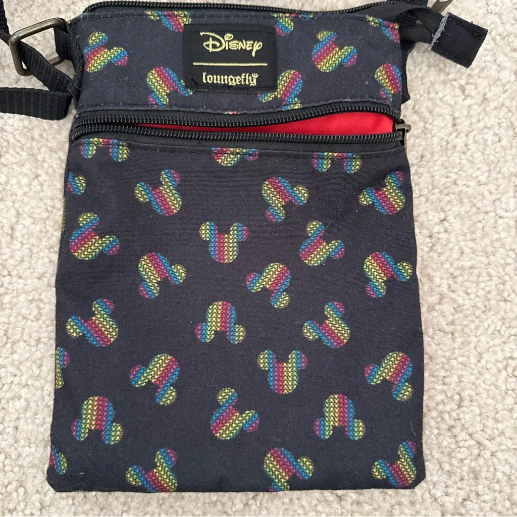 Disney Loungefly Mickey Mouse Rainbow Ears Pride Passport Crossbody Bag GUC - Image 2