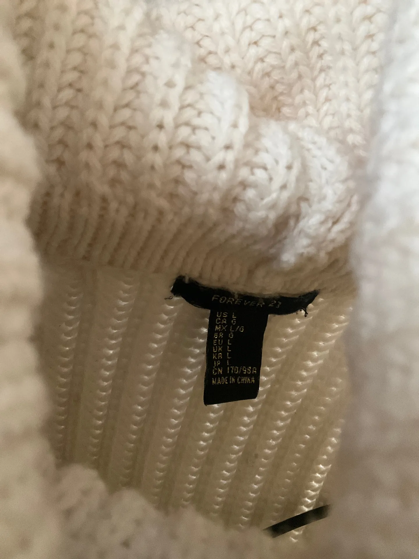 Forever 21 Fall/Winter White Knit Cowl-Neck Sweater Sz. L - Image 2