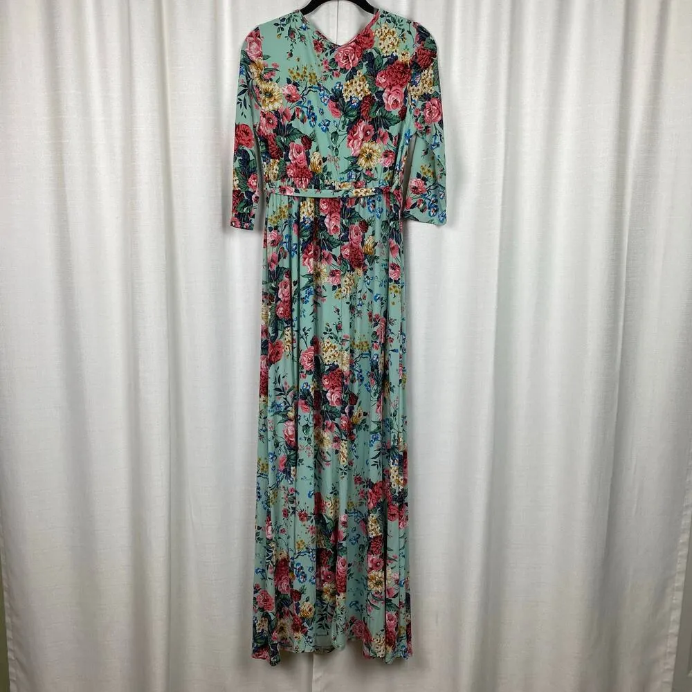 Pinkblush Blue Teal Floral Surplice Bodice Maternity Nursing Maxi Dress Sz.L NWT - Image 11