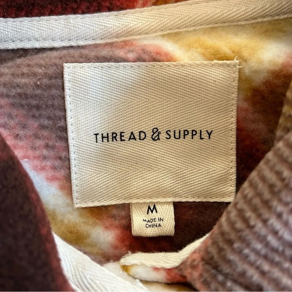 NEW Thread & Supply Thick Plaid Flannel Shirt Jacket Medium Gold - Image 5