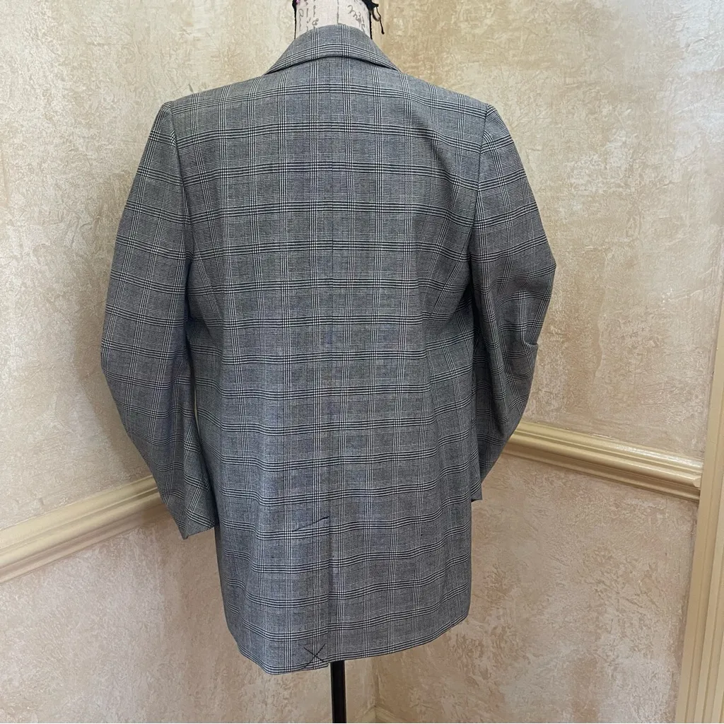 Joie Tomika Ruched Sleeve Plaid Blazer Jacket Women Size 10 Caviar Multi Grey - Image 14