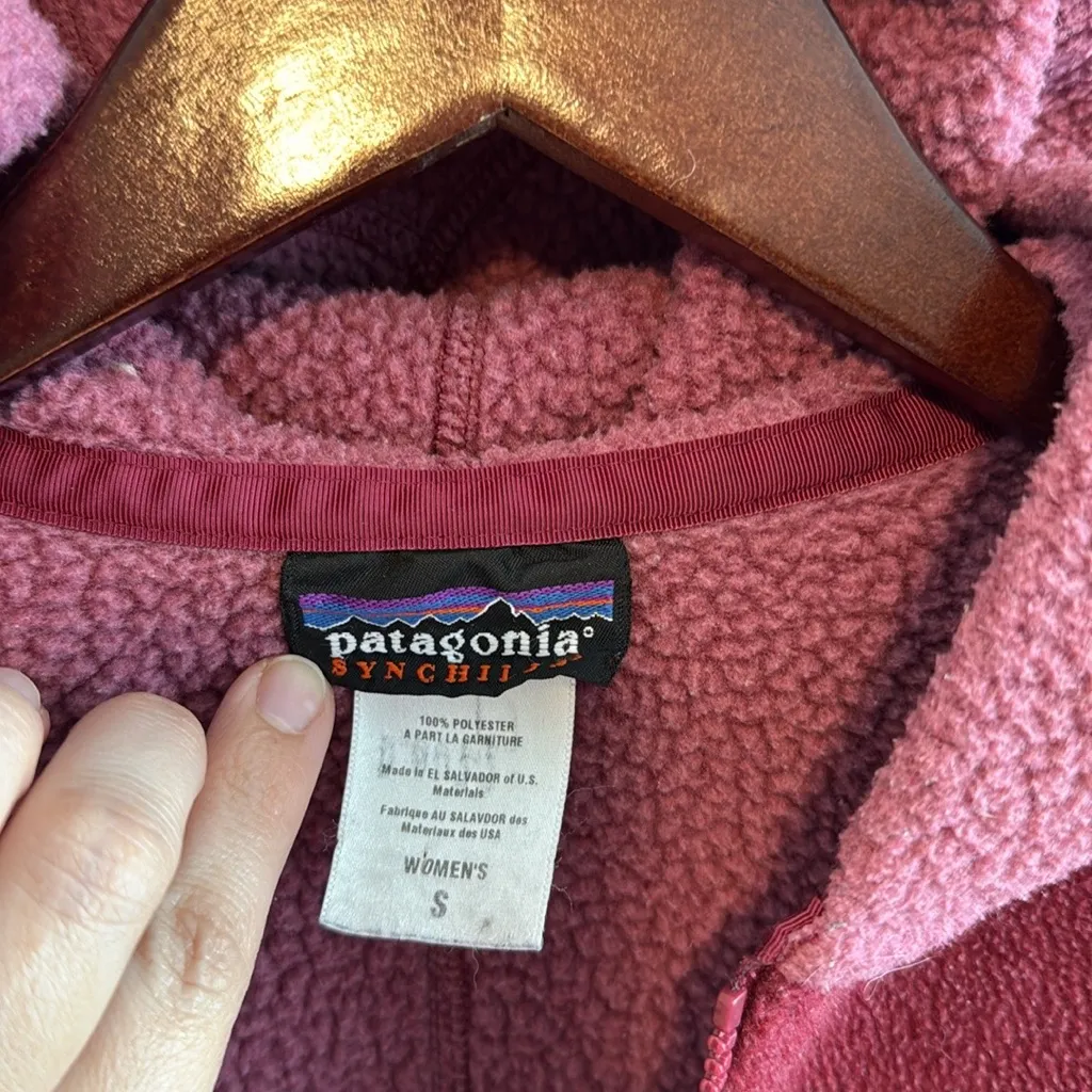 Patagonia Synchilla Fully Zipped Hooded Fleece Maroon & Pink Jacket, S - Image 2