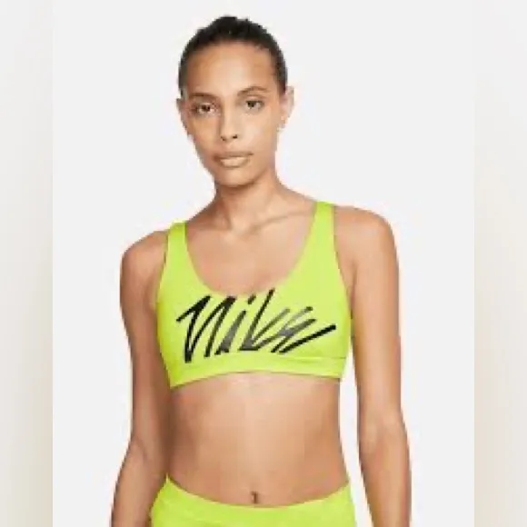 NIKE Neon Green Logo Sporty Scoop‎ Neck Bikini Swim Top Size XL X-Large New - Image 3