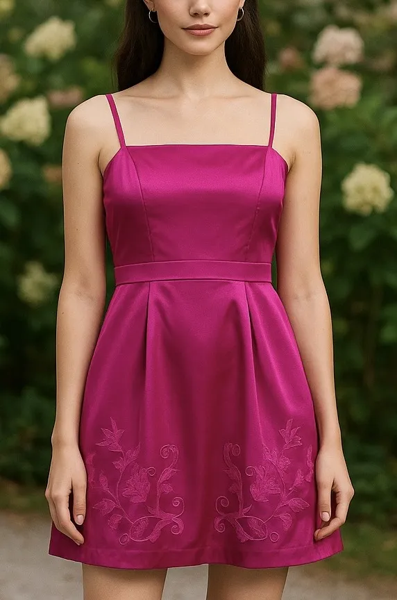 Lucy Paris Embroidered Satin Fit & Flare Dress in Hot Pink Size Large NWT - Image 1