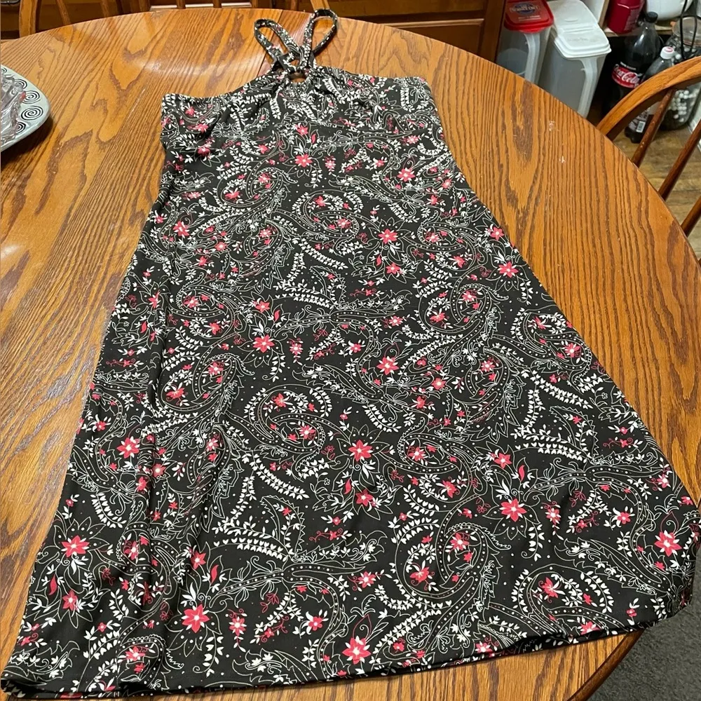 Halter Dress Vintage Y2K with Paisley Floral Print Brown Red Cream - Image 6