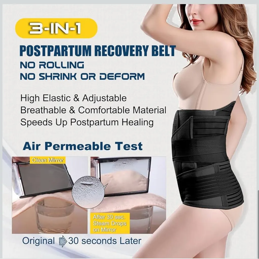 3 in 1 Postpartum Belly Wrap Recovery Belly/Waist/Pelvis Belt Black Band Size L - Image 2