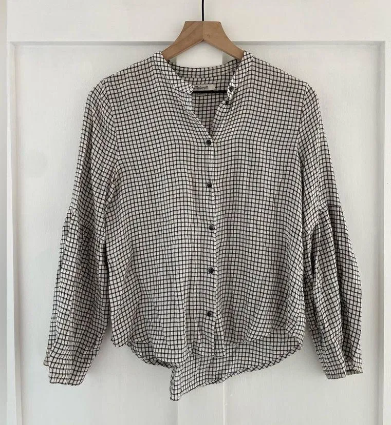 MADEWELL Bell Sleeve Button Front Windowpane Plaid Long Sleeve Shirt Size XS - Image 4