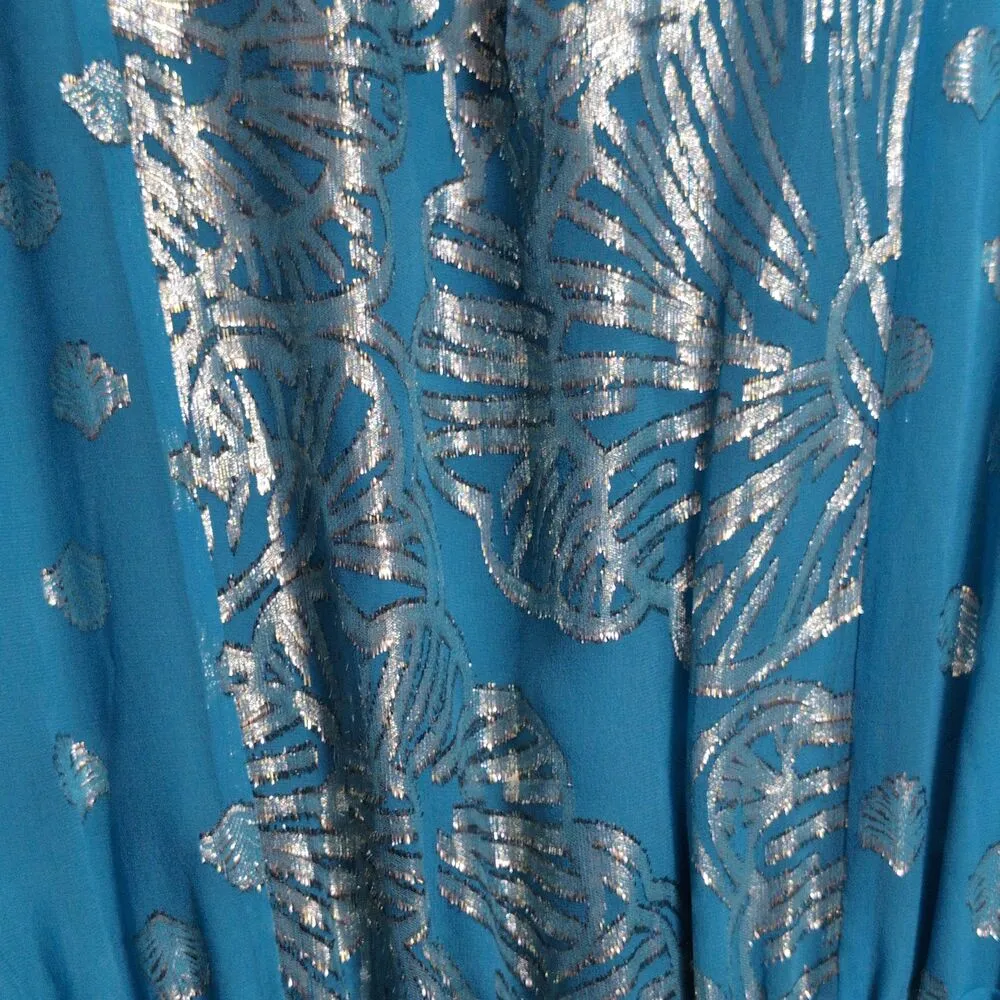 NWT Lilly Pulitzer Joella Silk Dress Bermuda Blue Seagrass Metallic Clip Size 10 - Image 3