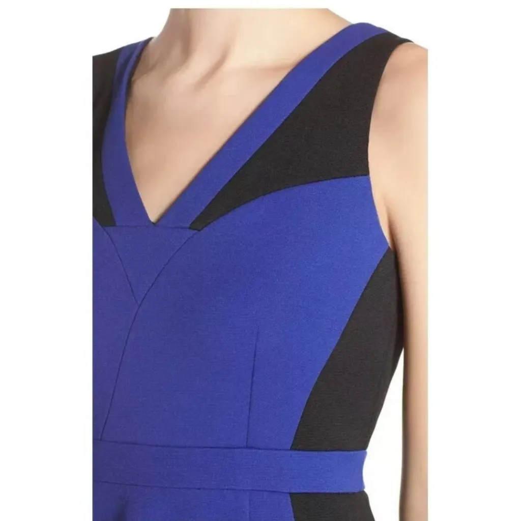 Adrianna Pappel Cobalt Blue and Black Colorblock Modernist Sheath Dress Size 8 - Image 2
