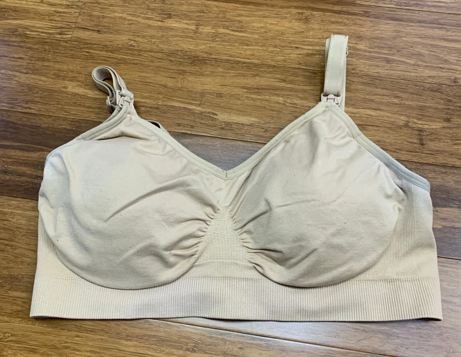 Hofish Nursing Bra Womens Size XL Beige Sleep Maternity Wireless Comfort Padded Tan - Image 1