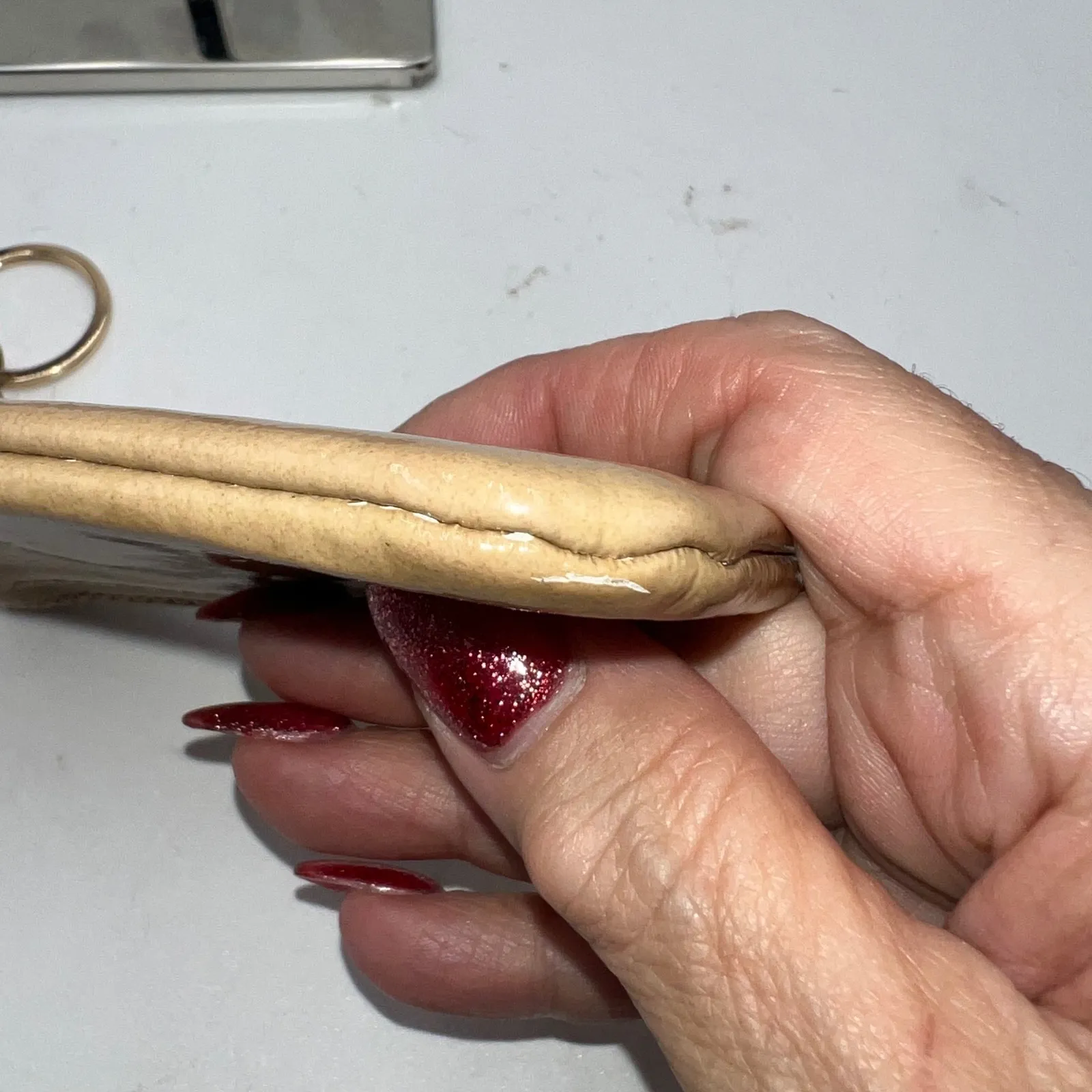 Dooney & Bourke Beige Patent Leather Coin Purse Wallet Card Holder - Image 7