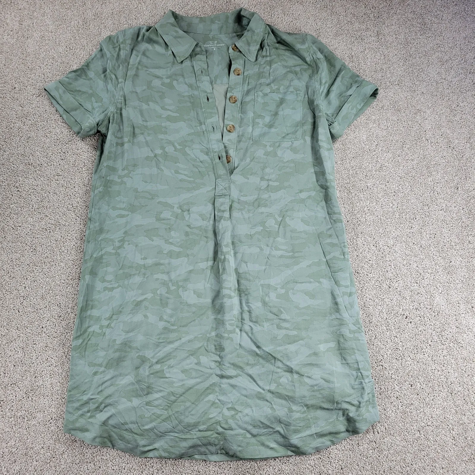 Vineyard‎ Vines Women Shirt Margo Dress 8 Green Camo Short Sleeve Mini - Image 5