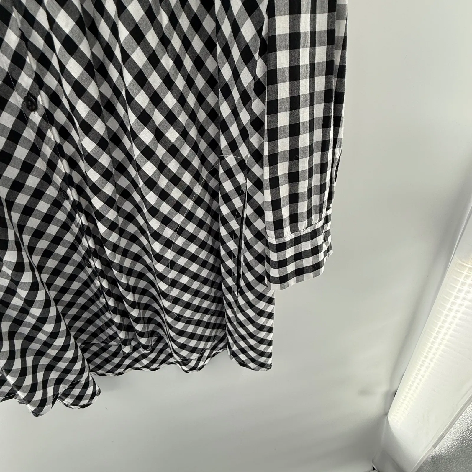 Joan Rivers Black White Gingham Check Button Front Tunic Top Size 2X Long Sleeve - Image 5