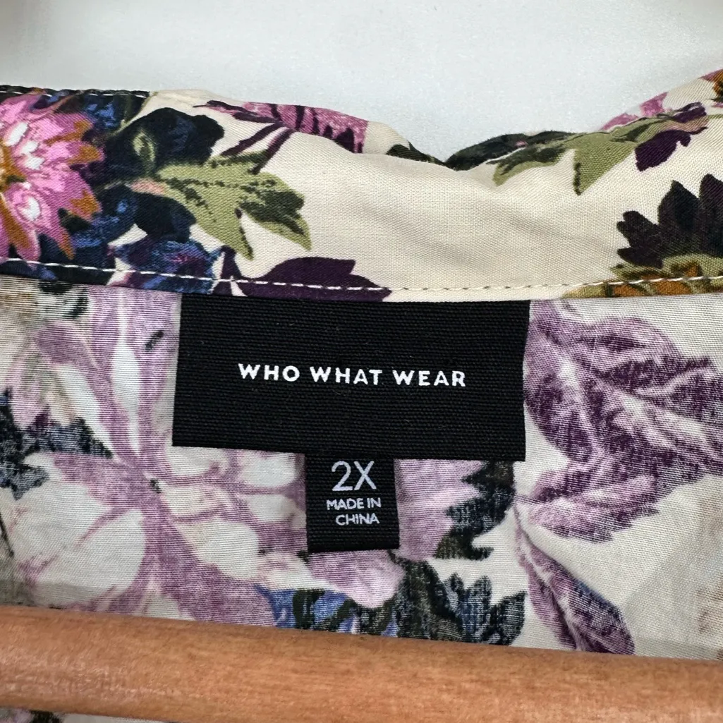 Who What Wear Button Up Floral Print Short Dress size 2X Collared Puff Sleeves - Image 9