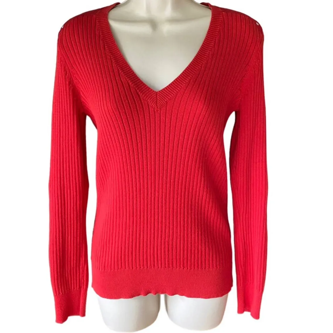 RALPH LAUREN Active Wear Red Ribbed Long Sleeve Sweater ~ Women's Size SMALL - Image 2