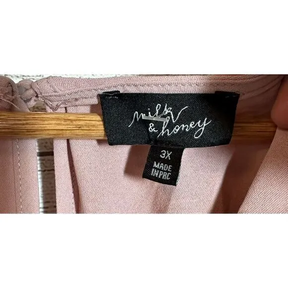 Milk Honey Woman's Short Sleeve Blouse Top Blush Pink Embroidery V Neck Size‎ 3X Size undefined - Image 2