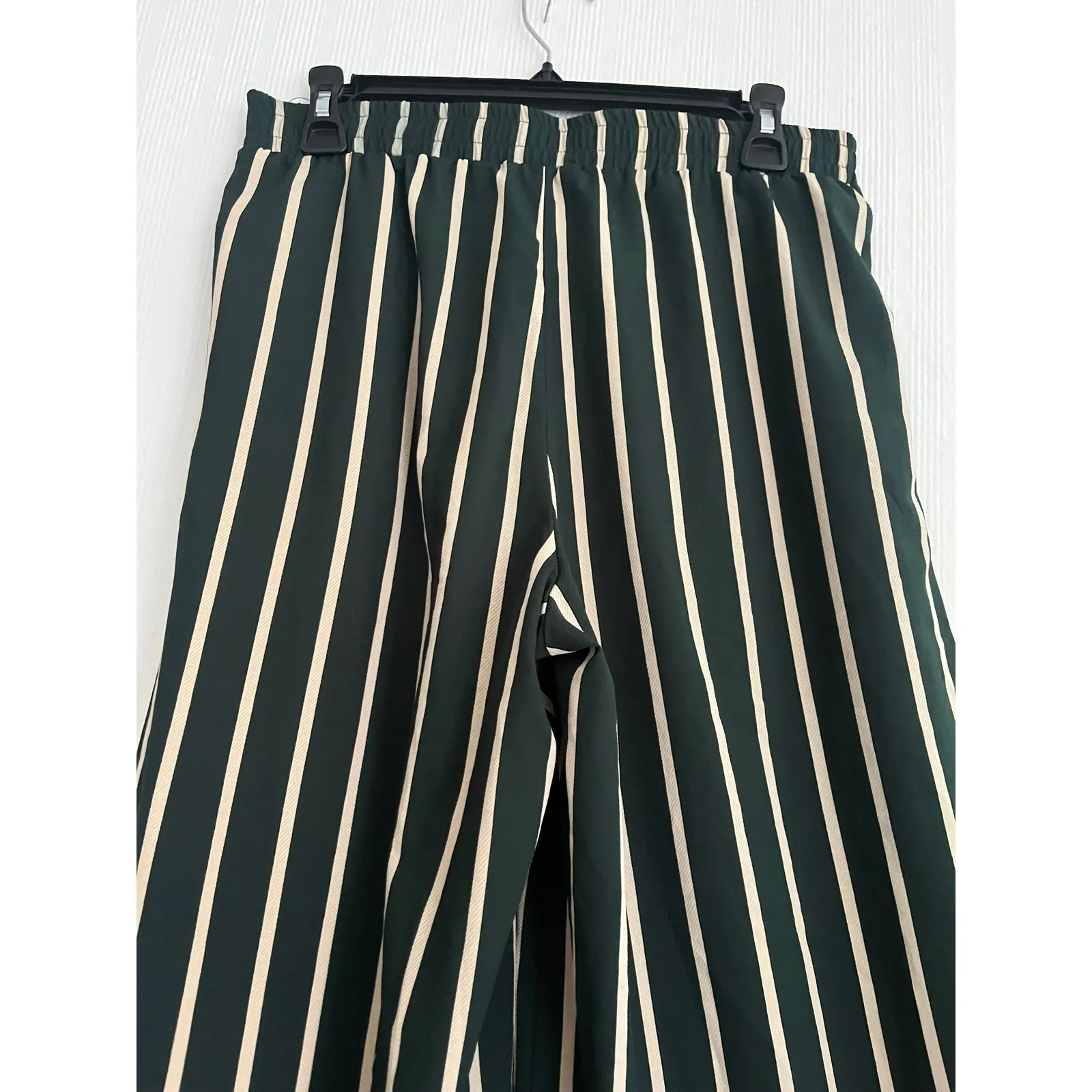 Striped Wide Leg Palazzo Pants, Green & Cream Vertical Stripes, Flowy - Image 8