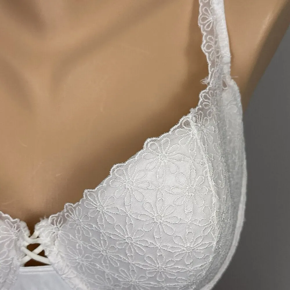 Vintage Vassarette Bra Size 42DD White Flower Mesh Overlay Underwire 75-899 - Image 3