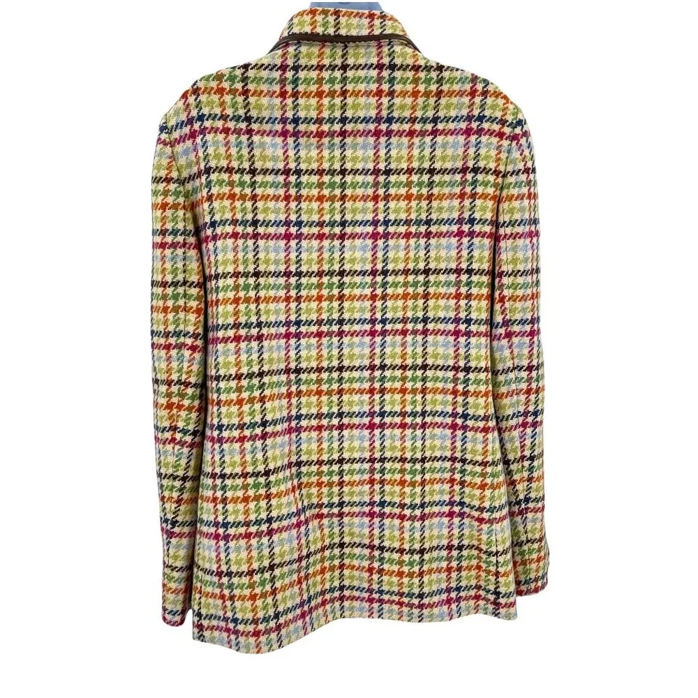 Coach Tattersall Hampton Tweed Plaid Houndstooth 100% Wool Pea Coat Jacket - Image 3