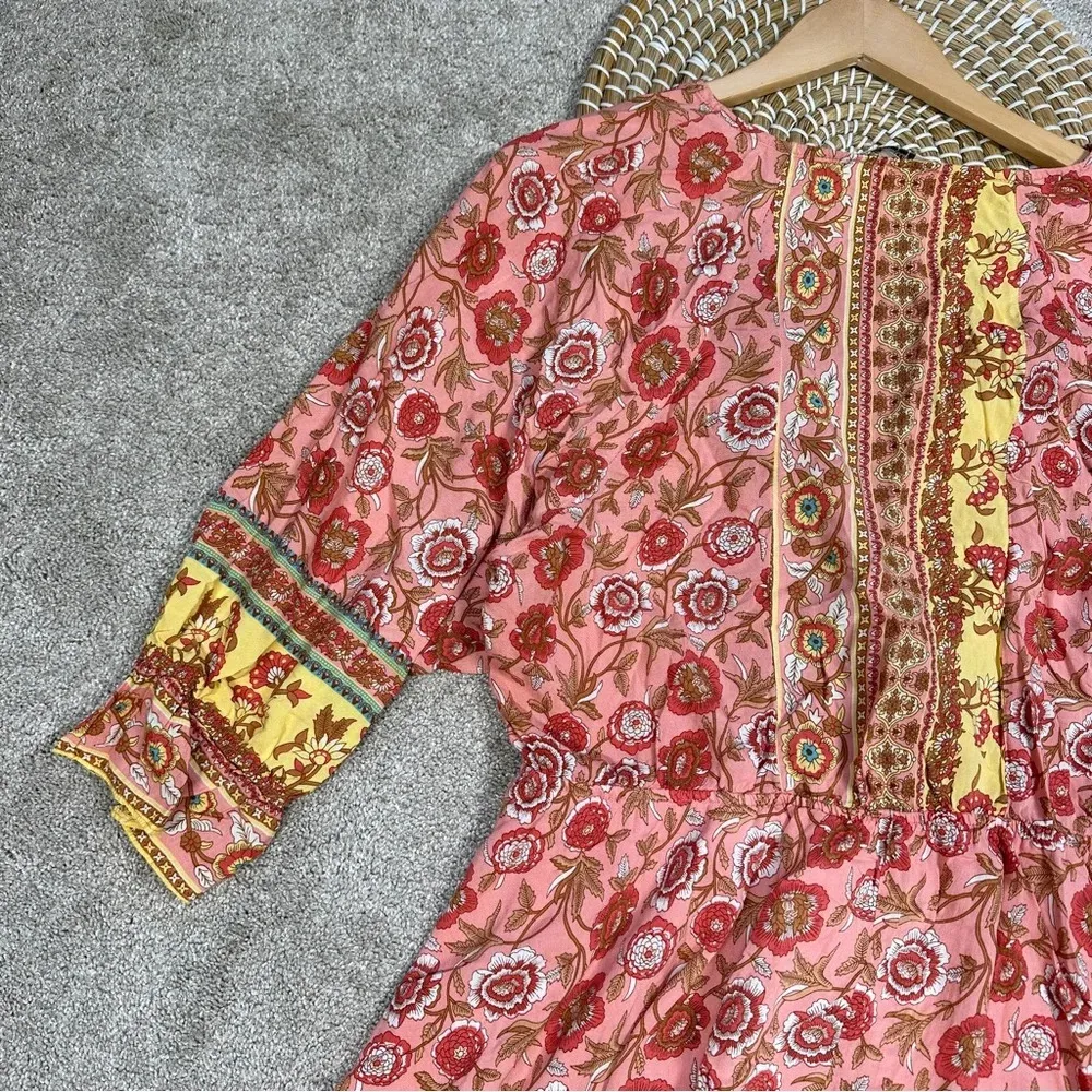 Umgee Floral Border Print Layered Mini Dress Boho Gypsy Rose Pink Plus Size 1X - Image 10