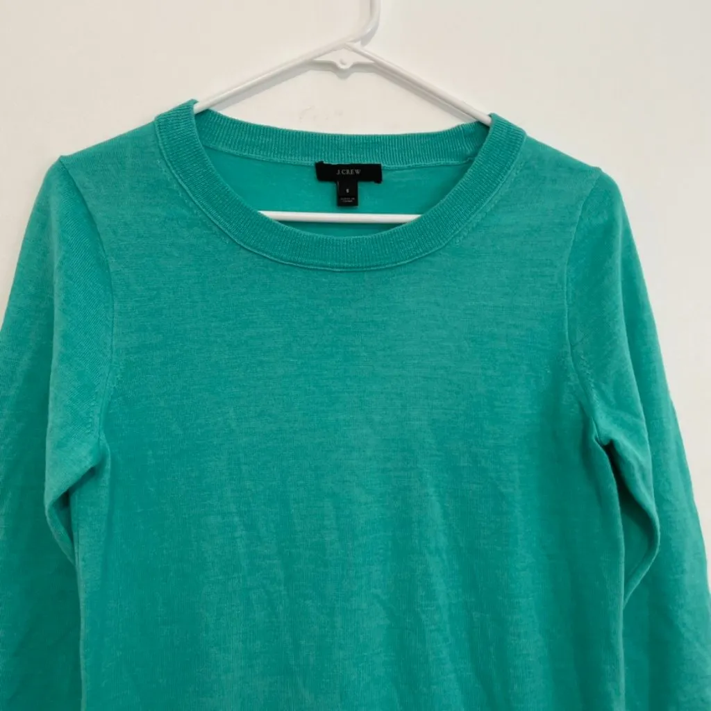 J. CREW Merino Wool Tippi Sweater Green ish 3/4 Sleeve Preppy Crew Neck Pullover - Image 4
