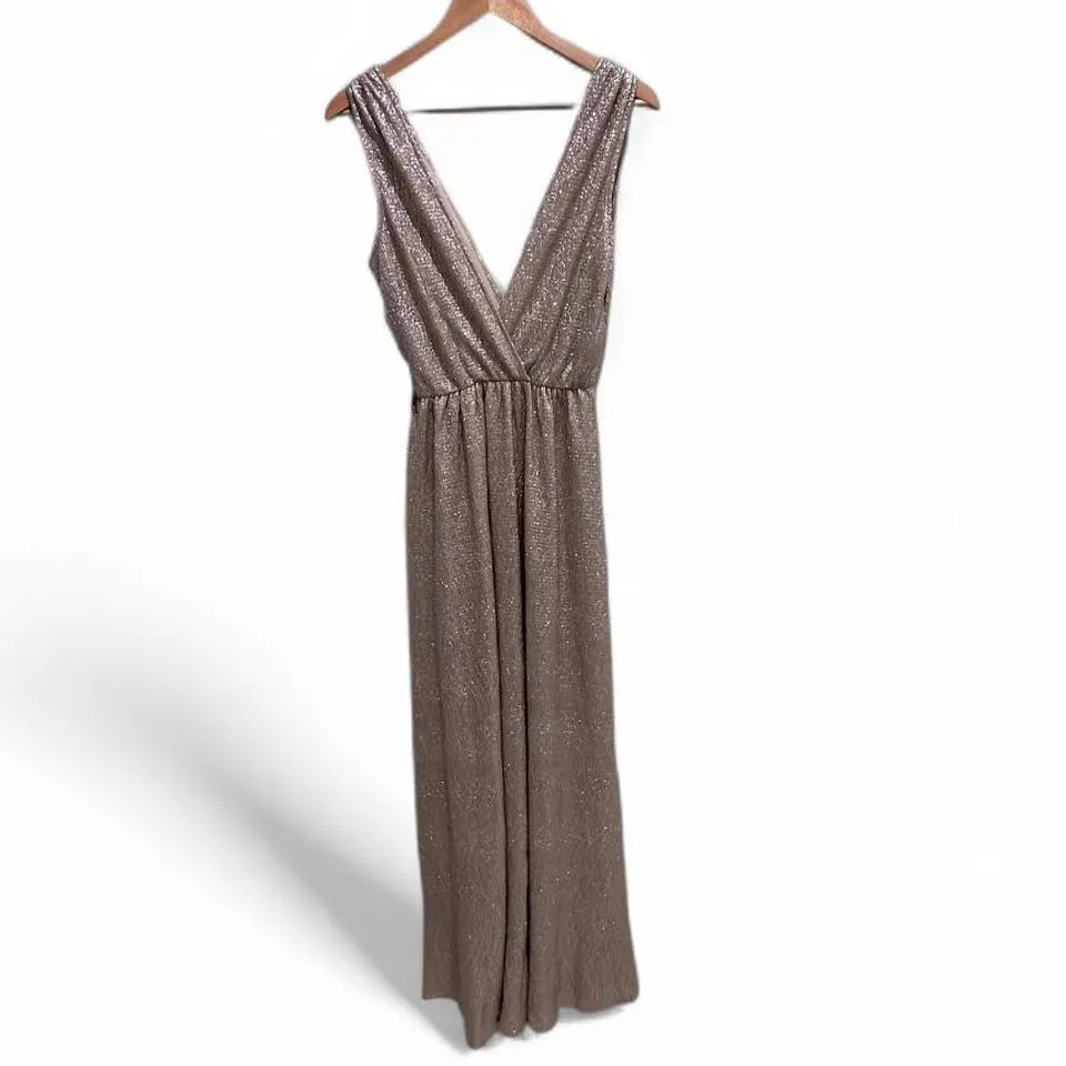 NWT‎ Lulu's All That Shimmers is Gold Sleeveless V-Neck Maxi Dress Sz Small - Image 3
