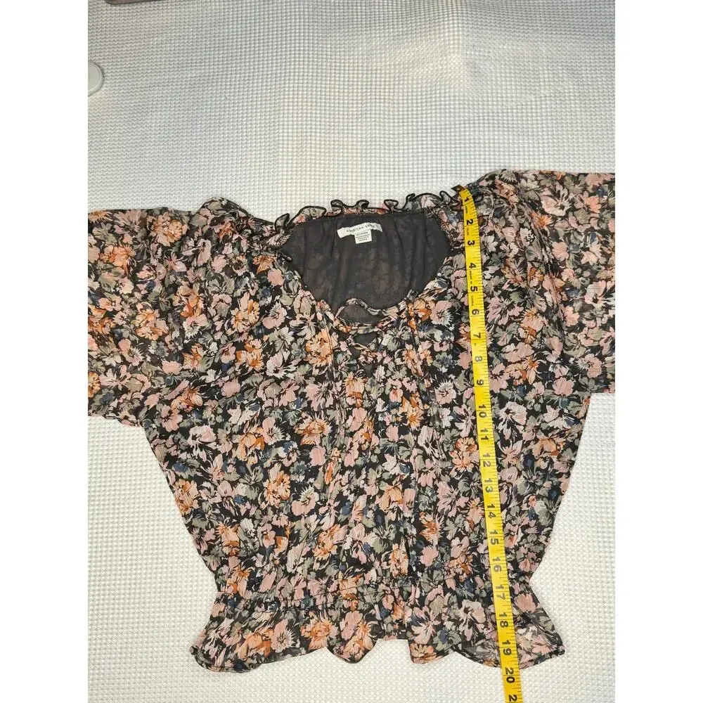 American Eagle Tops Floral Lace up Blouse Office Siren Cottagecore SIZE XS - Image 4