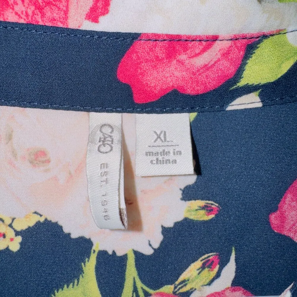 Cato Long Sleeve Floral Print Chiffon Button Up Casual Shirt women's size XL - Image 3