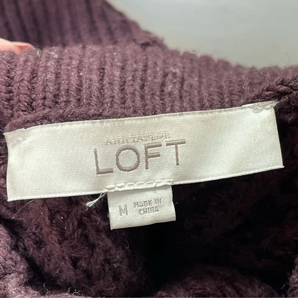 loft women cotton blend sweater poncho turtleneck burgundy Sz M - Image 9