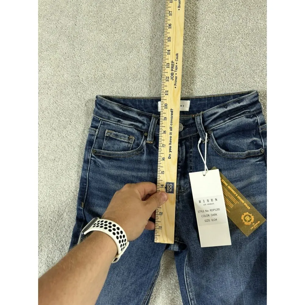 Risen Jeans Womens‎ 0/24 Blue Denim Pants High Rise Ankle Skinny Fit Splatter - Image 8