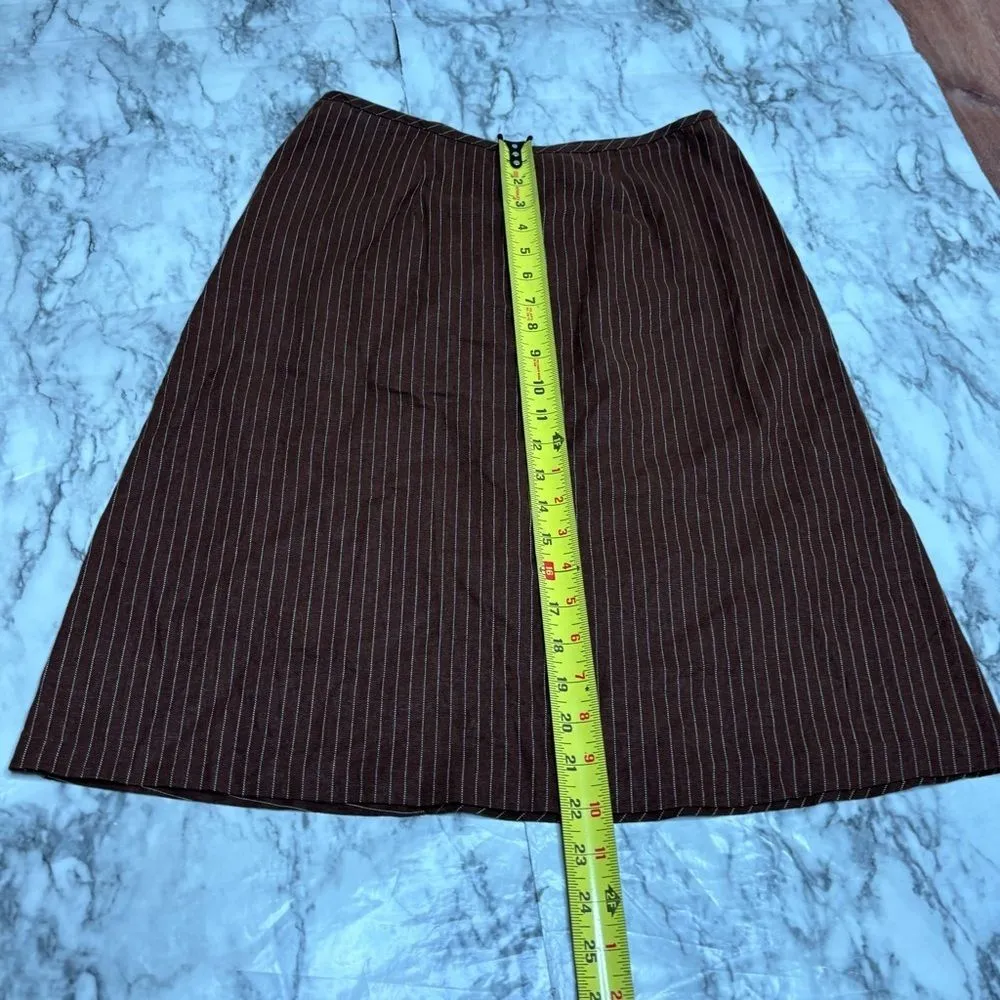 Y2K 90s Sag Harbor linen blend Floral Embroidered pinstripe skirt brown 6P boho - Image 5