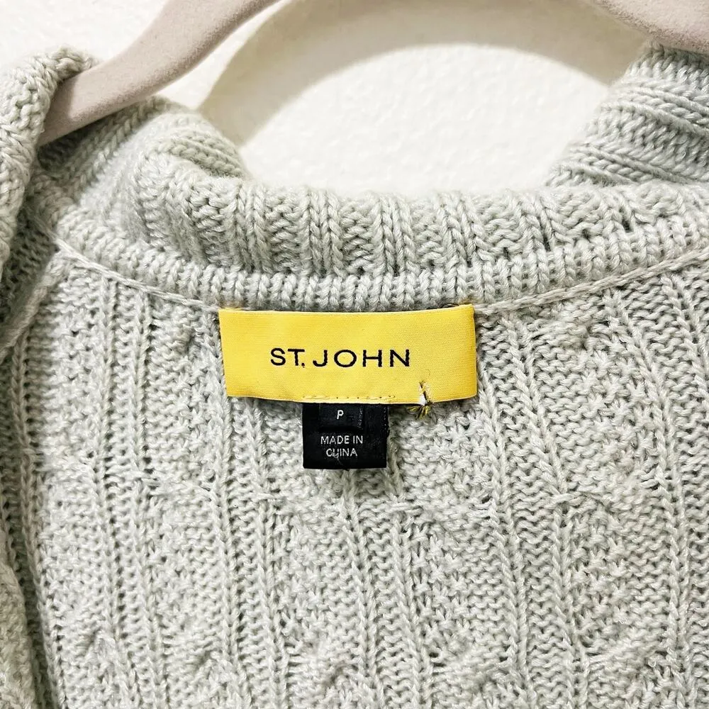 [St. John] Mint Green Open Front Chunky Cable Knit Cardigan Sweater Sz Petite P - Image 8