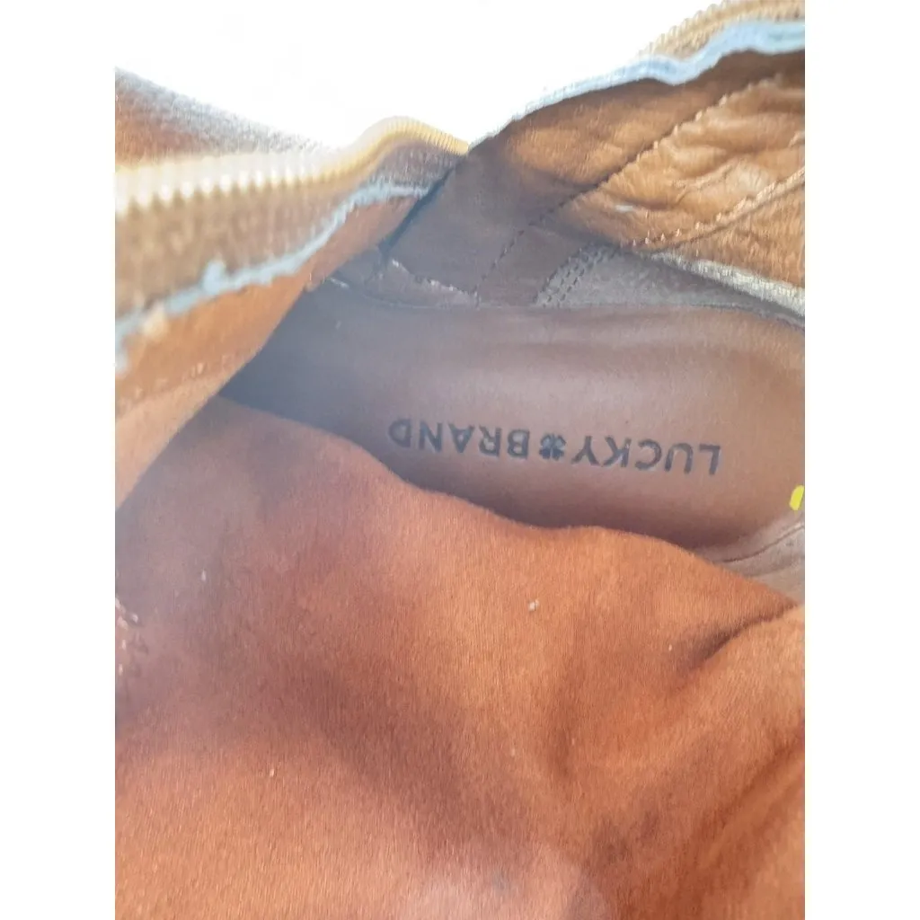 *Lucky Brand Generall Boots Womens 7? Brown Leather Tall Faux Fur Foldover Zip - Image 14