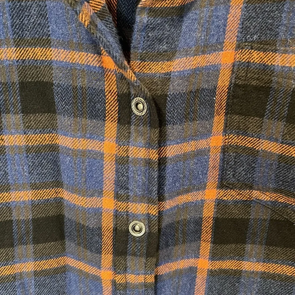 Prana Flannel Blue/Black/Orange Snaps Size Medium NWT - Image 5