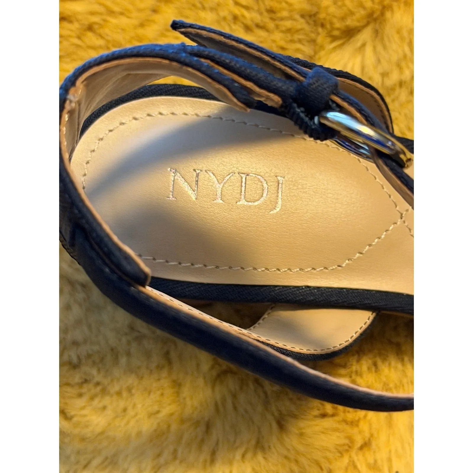 NYDJ Georgia Navy Blue Canvas Block Heel Ankle Strap Sandals Size 6.5M, New - Image 5