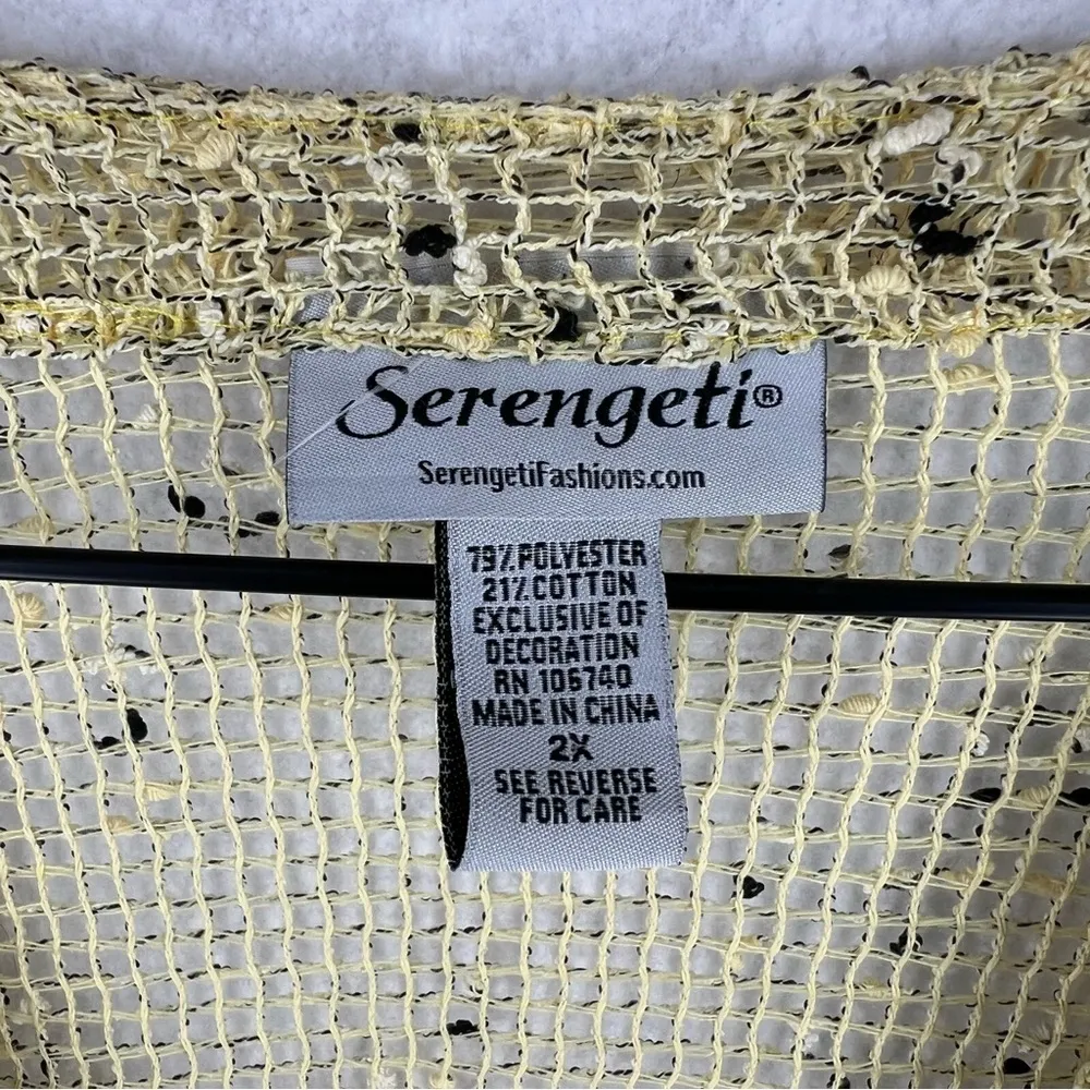Serengeti Marled Mesh Net Button Front Batwing Shark Bite Cardigan Lagenlook Yellow Size 2X - Image 3