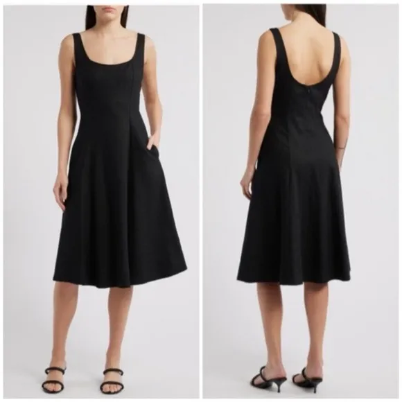 NWOT Vince Paneled Scoop Neck Dress black midi linen midi sz S - Image 2